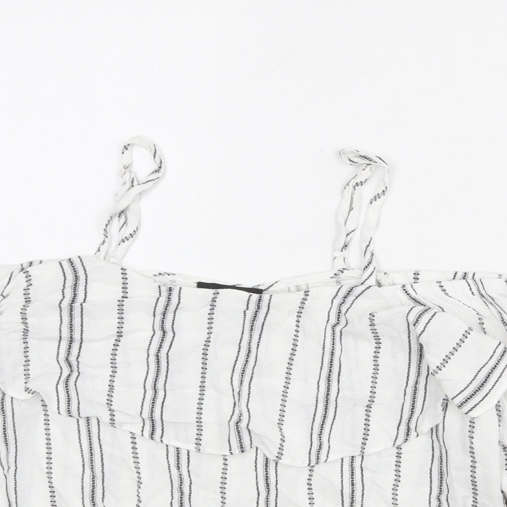 New Look Womens White Striped Viscose Basic Blouse Size 10 Off the Shoulder
