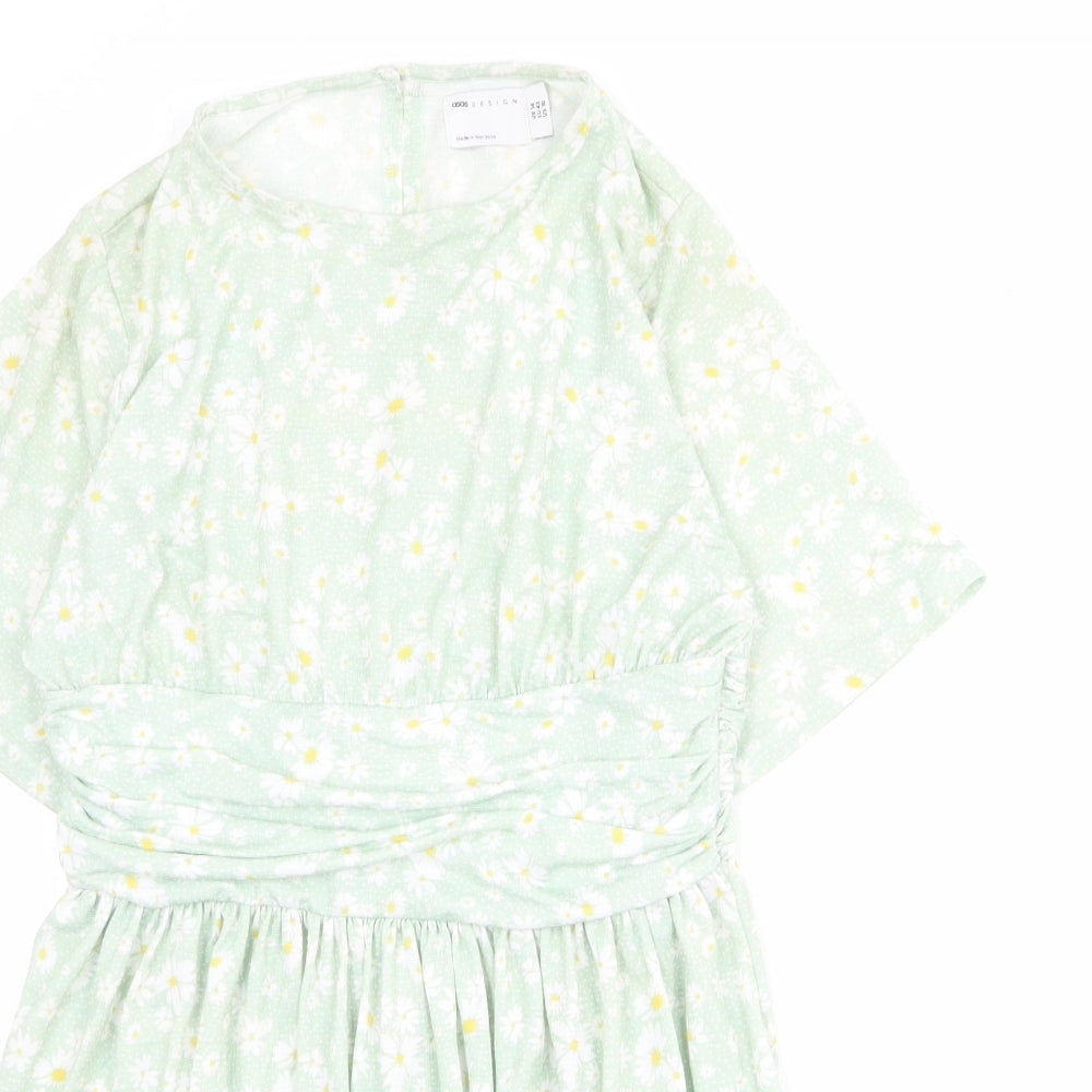 ASOS Womens Green Floral Polyester Mini Size 14 Round Neck Button