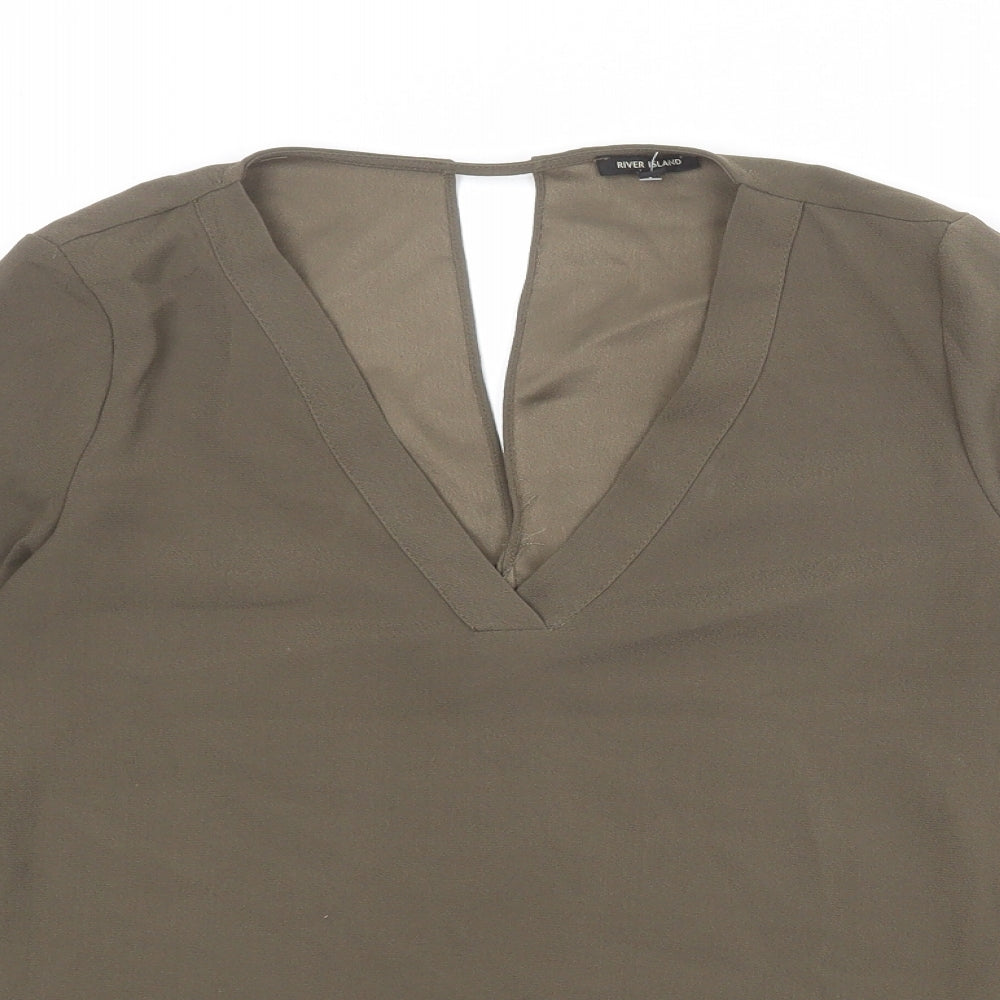 River Island Womens Green Polyester Basic Blouse Size 10 V-Neck