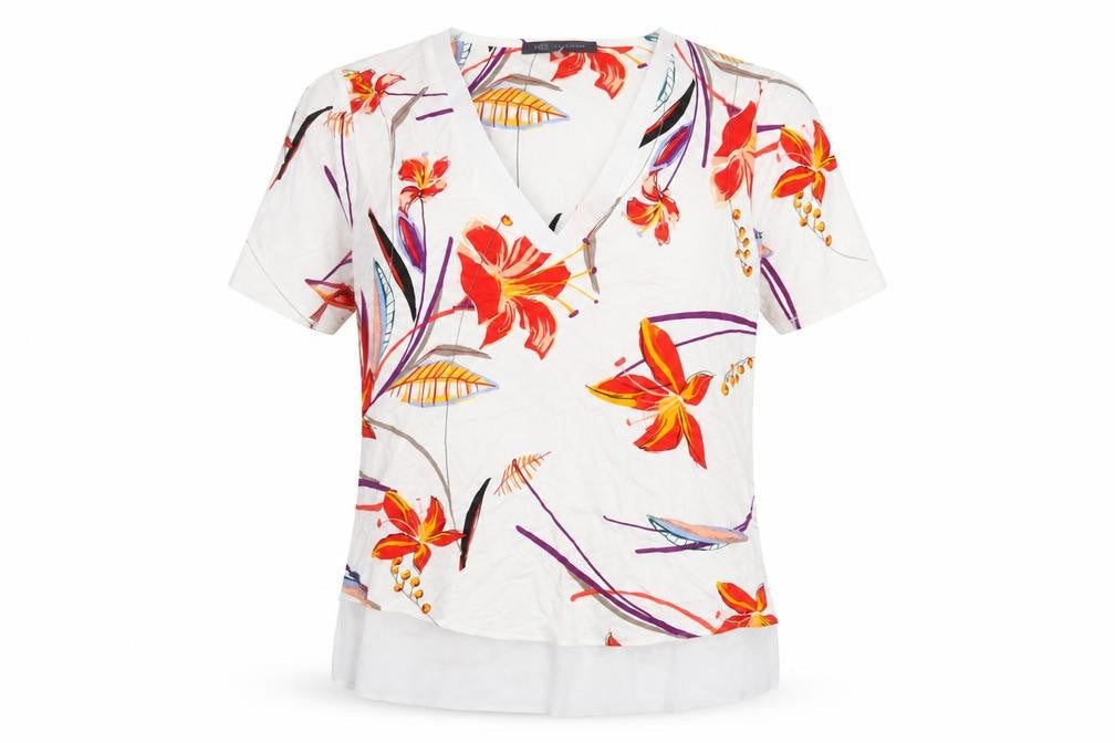 Marks and Spencer Womens White Floral Viscose Basic Blouse Size 6 V-Neck