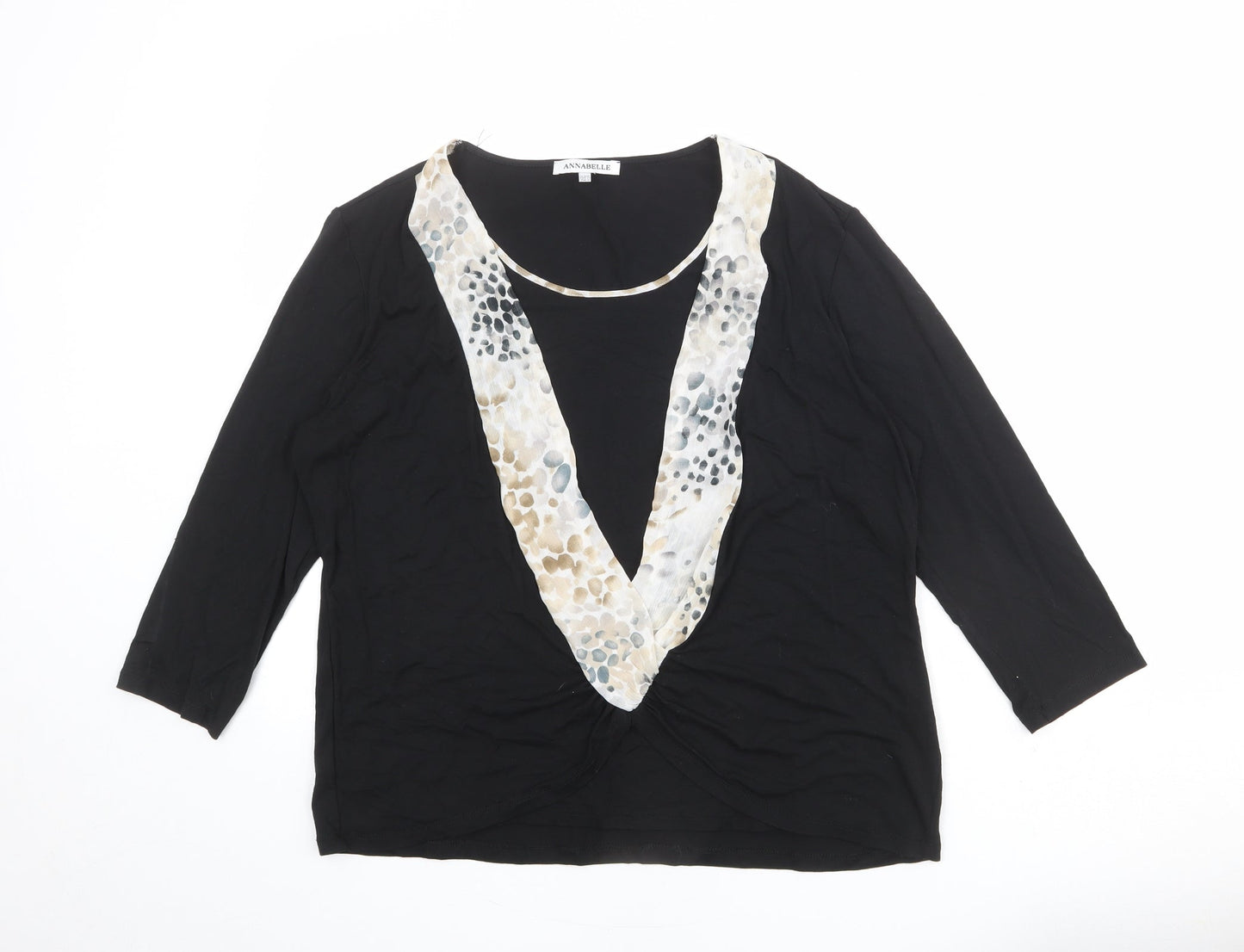 Annabelle Womens Black Geometric Viscose Basic T-Shirt Size 16 Boat Neck