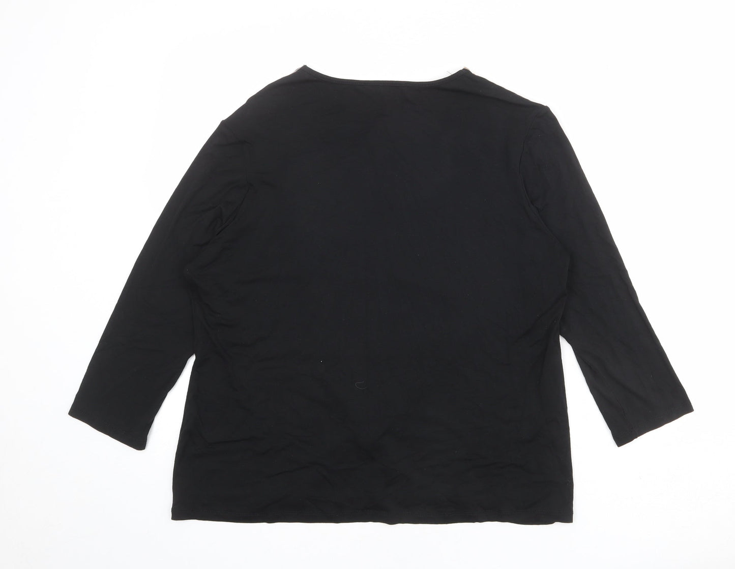 Annabelle Womens Black Geometric Viscose Basic T-Shirt Size 16 Boat Neck