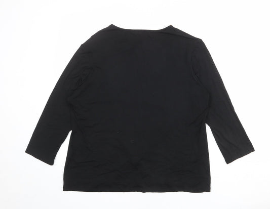 Annabelle Womens Black Geometric Viscose Basic T-Shirt Size 16 Boat Neck