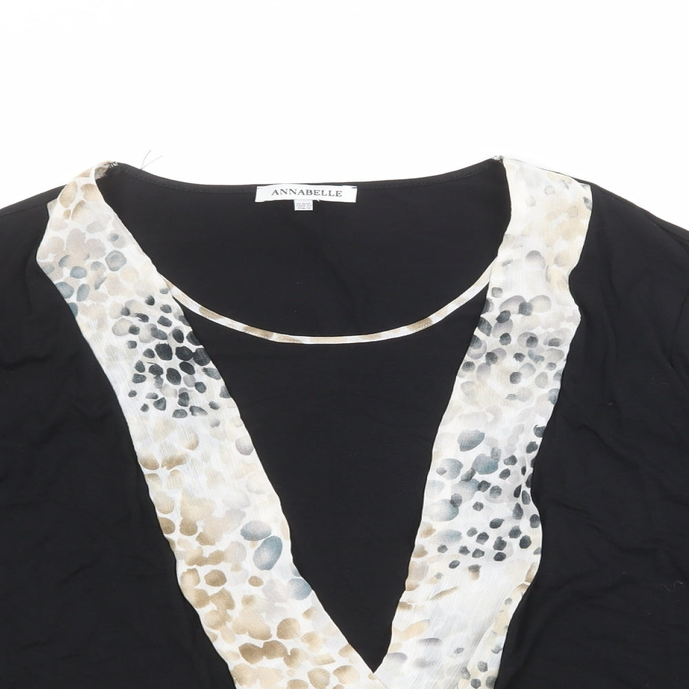Annabelle Womens Black Geometric Viscose Basic T-Shirt Size 16 Boat Neck