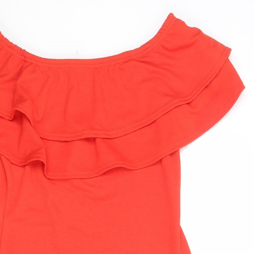 New Look Womens Red Polyester Shift Size 14 Off the Shoulder Pullover