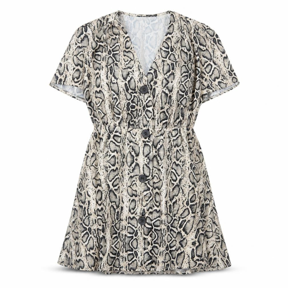 Cameo Rose Womens Beige Animal Print Polyester A-Line Size 10 V-Neck Button - Snake Skin Print