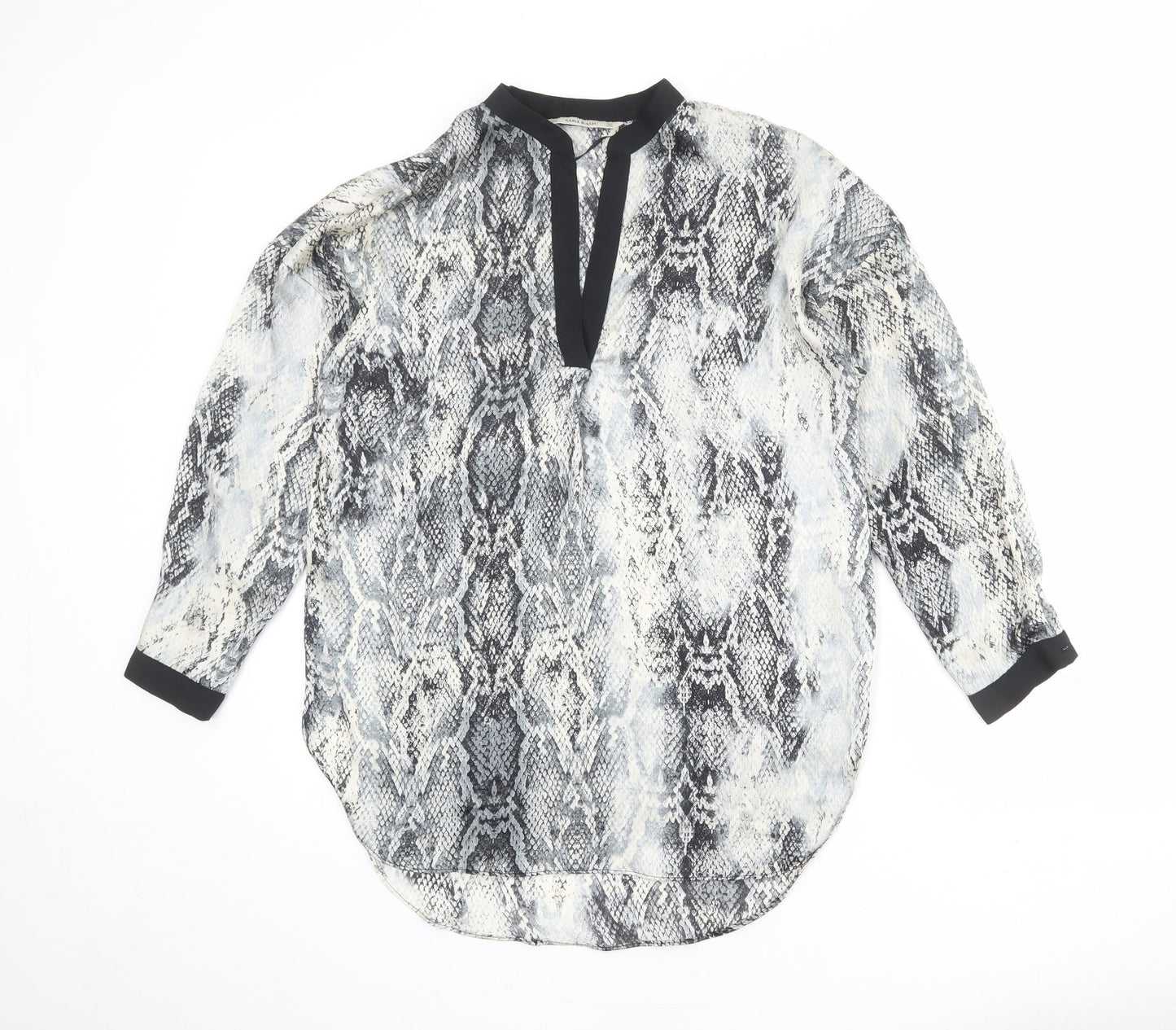 Zara Womens Multicoloured Animal Print Polyester Basic Blouse Size S V-Neck - Snake Print