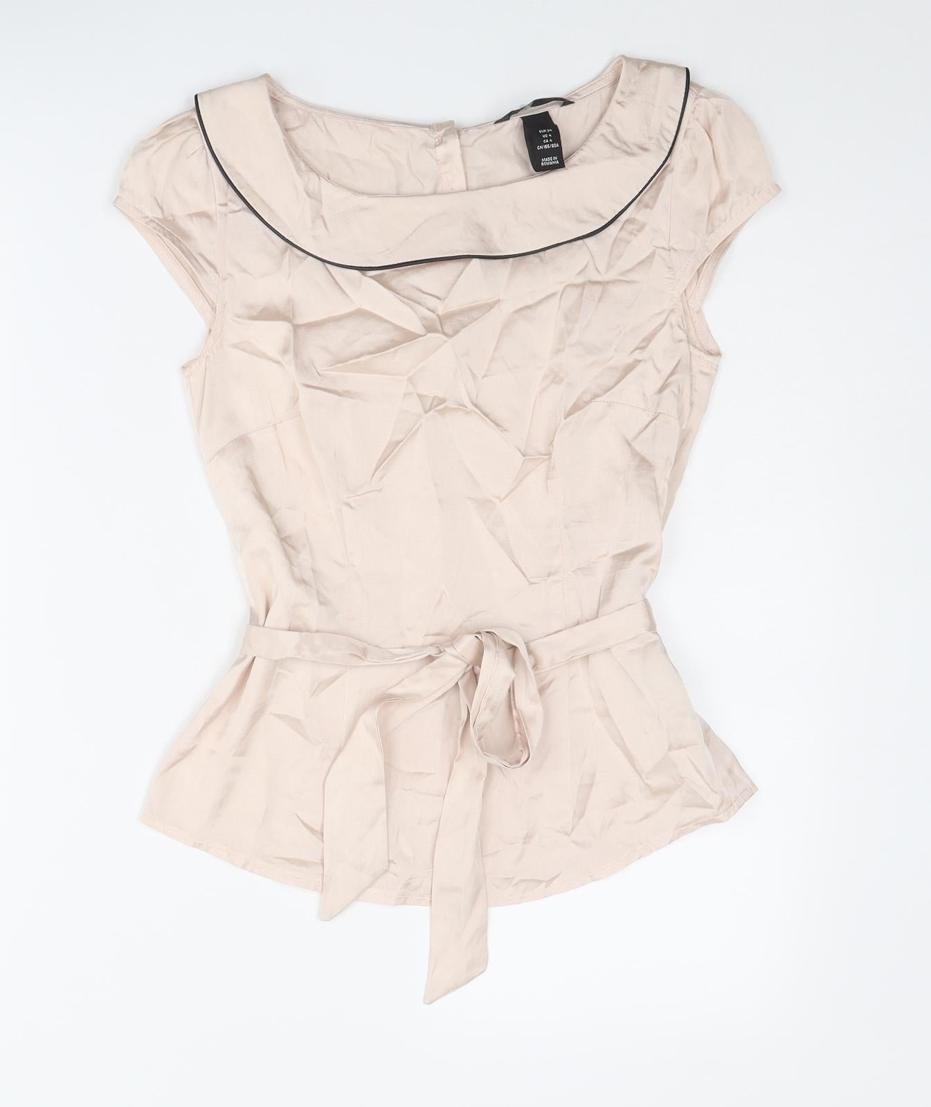 H&M Womens Pink Viscose Basic Blouse Size 6 Collared