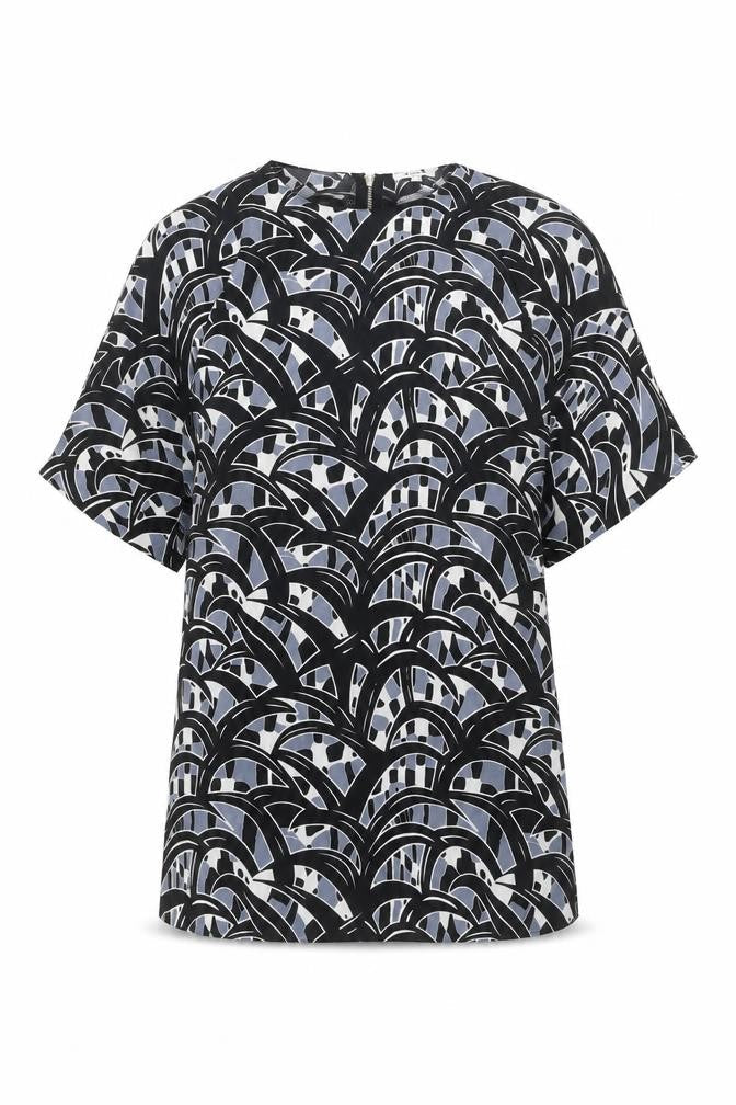 Glamorous Womens Black Geometric Polyester T-Shirt Dress Size S Round Neck Zip