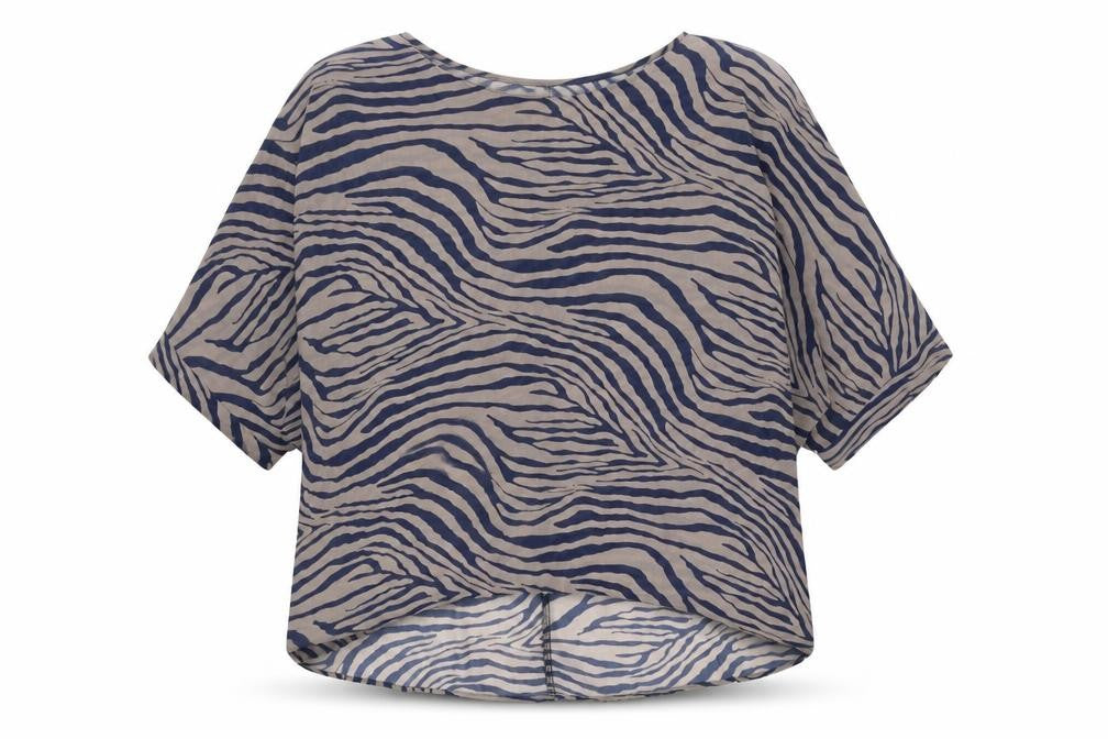 Apricot Womens Blue Animal Print Polyester Basic Blouse Size M Round Neck - Tiger Print