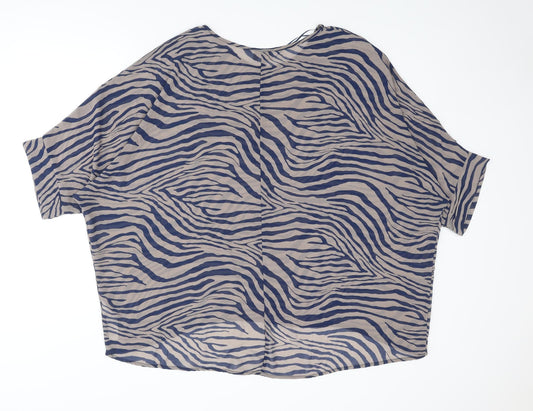 Apricot Womens Blue Animal Print Polyester Basic Blouse Size M Round Neck - Tiger Print