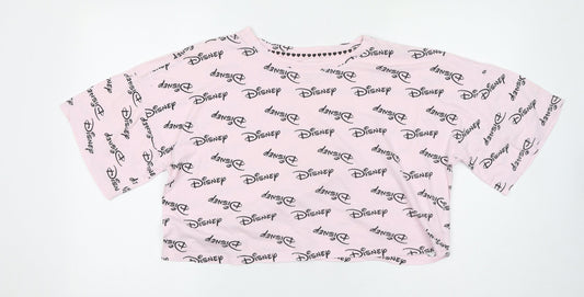 Disney Womens Pink Geometric 100% Cotton Cropped T-Shirt Size 14 Round Neck - Size 14-16