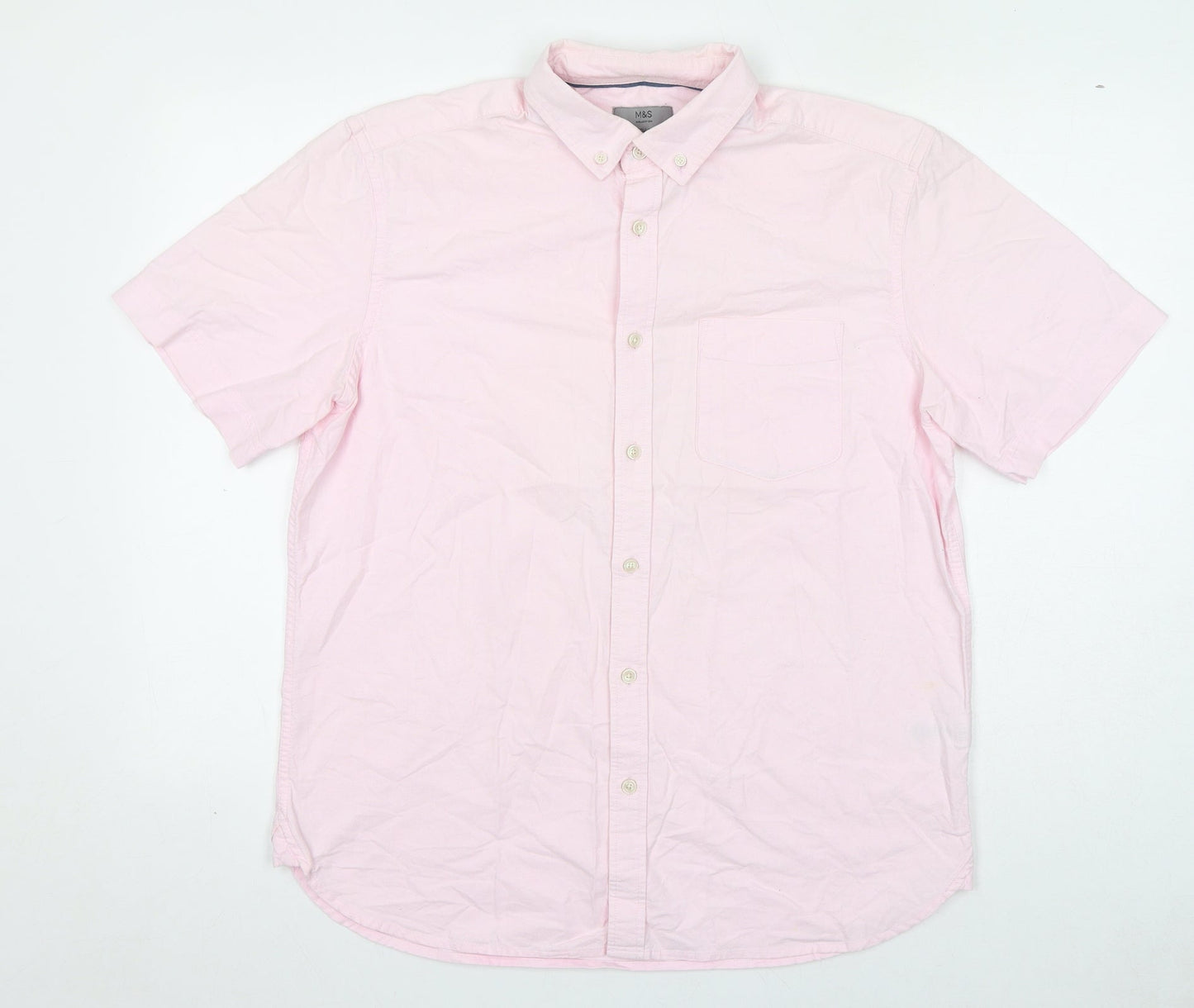 Marks and Spencer Mens Pink 100% Cotton Button-Up Size M Collared Button