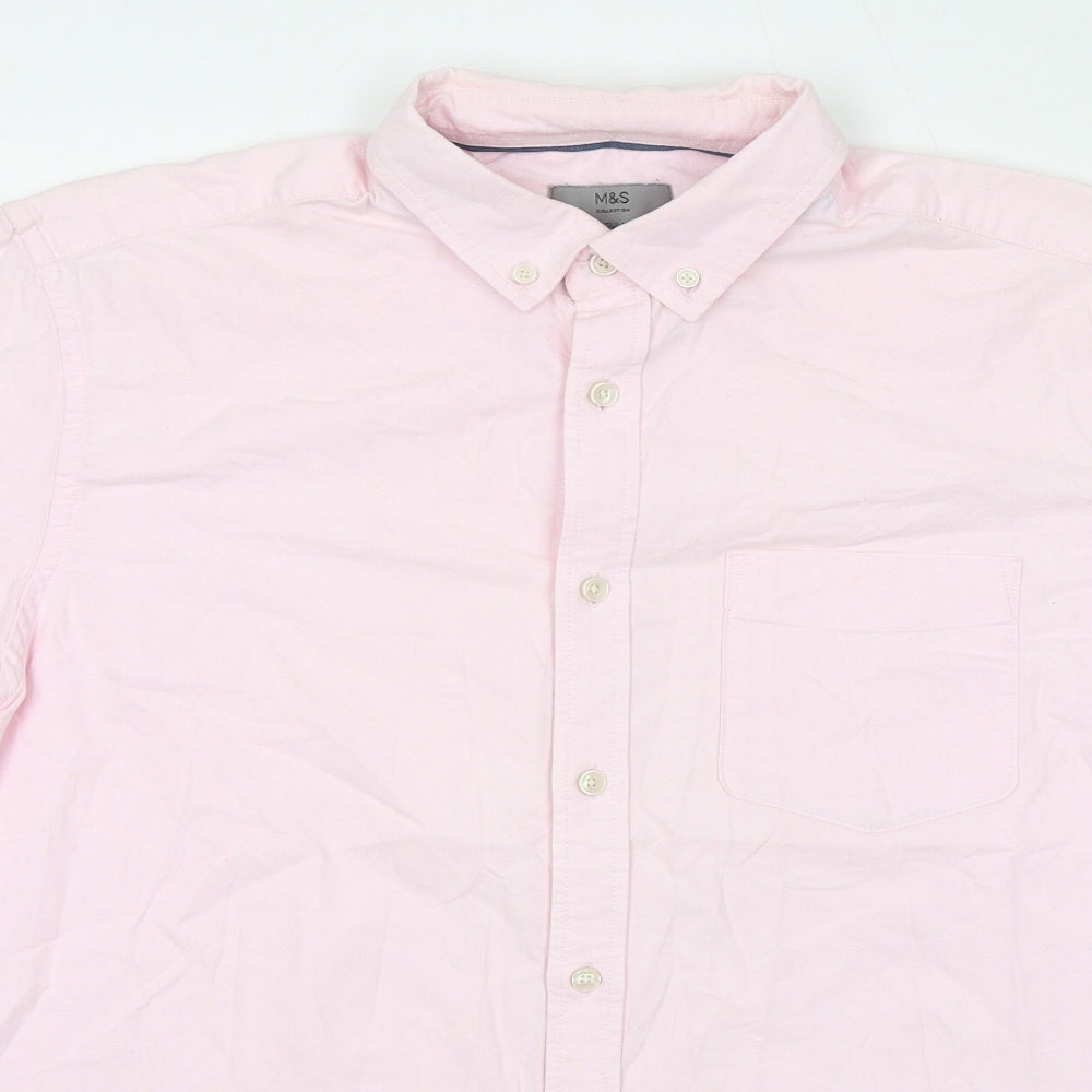 Marks and Spencer Mens Pink 100% Cotton Button-Up Size M Collared Button