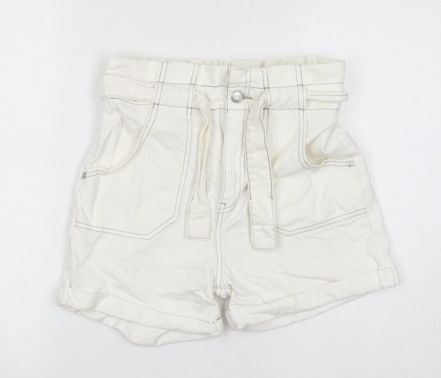 Denim & Co. Girls Ivory Cotton Hot Pants Shorts Size 13-14 Years L4 in Regular Zip