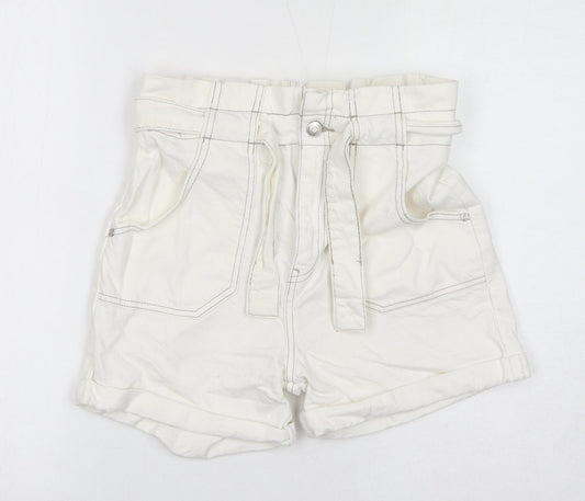 Denim & Co. Girls Ivory Cotton Hot Pants Shorts Size 13-14 Years L4 in Regular Zip