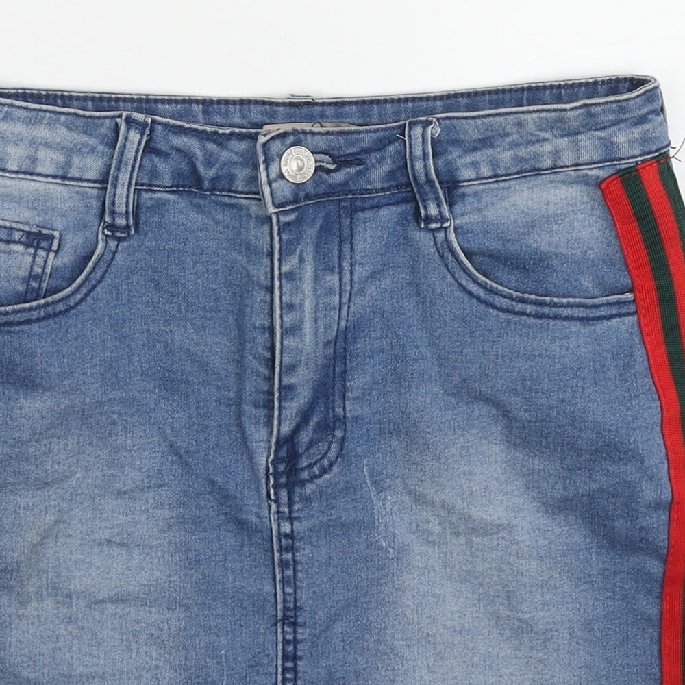 My Bestiny Womens Blue Cotton A-Line Skirt Size 10 Zip