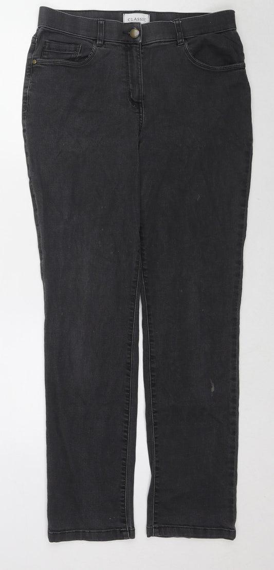 Mark Shale Womens Black Cotton Straight Jeans Size 12 L29 in Regular Zip