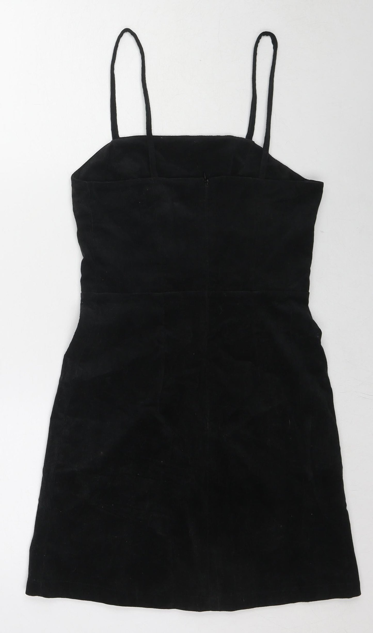 New Look Womens Black Cotton Slip Dress Size 6 Square Neck Zip