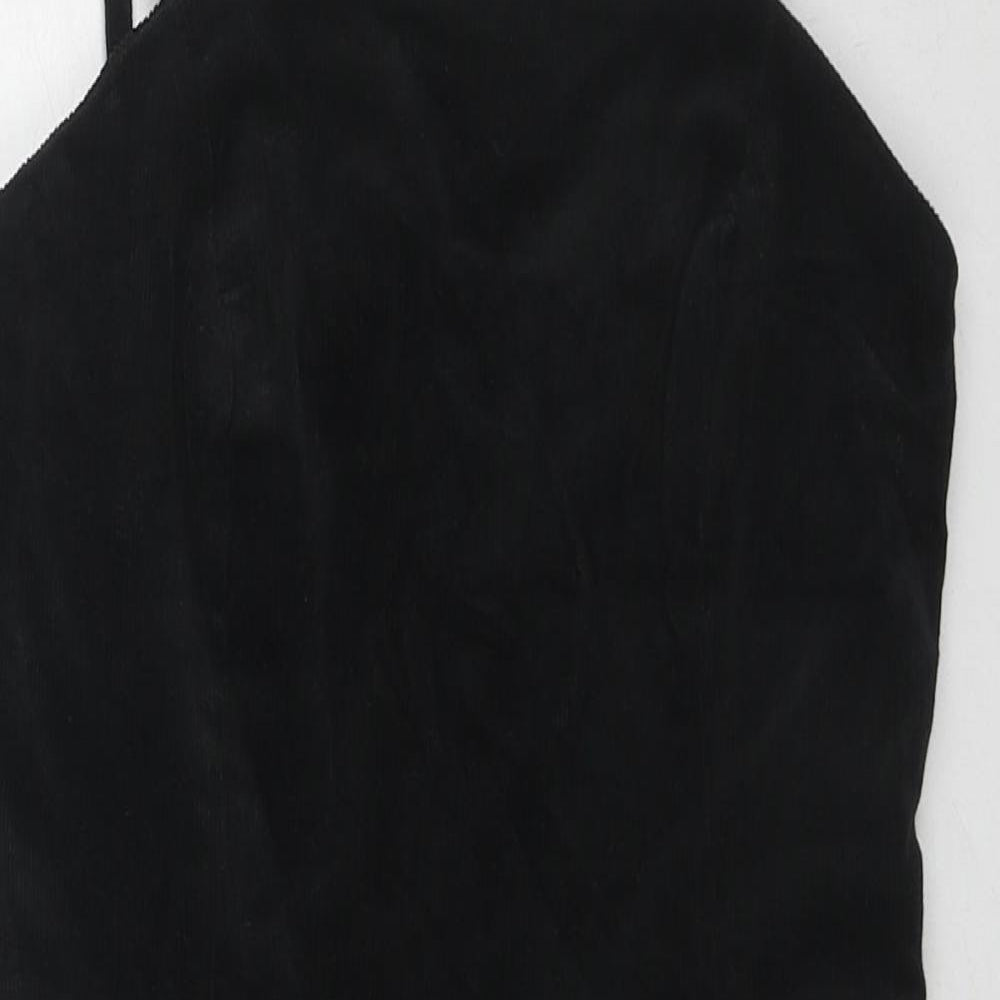 New Look Womens Black Cotton Slip Dress Size 6 Square Neck Zip