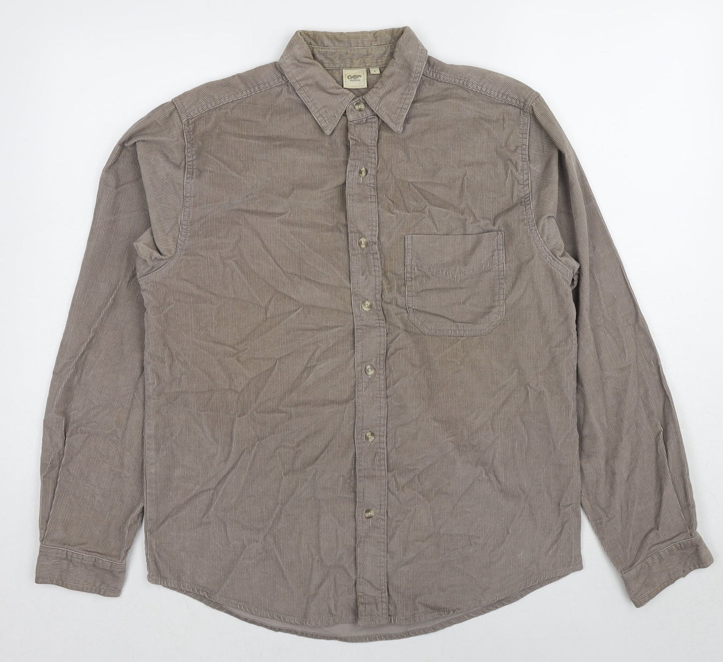 Cotton Traders Mens Brown Cotton Button-Up Size S Collared Button