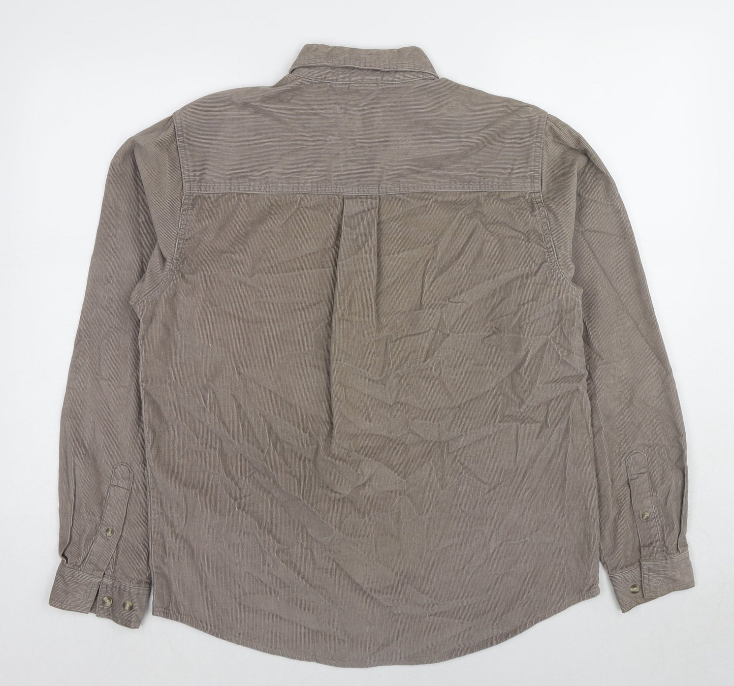 Cotton Traders Mens Brown Cotton Button-Up Size S Collared Button