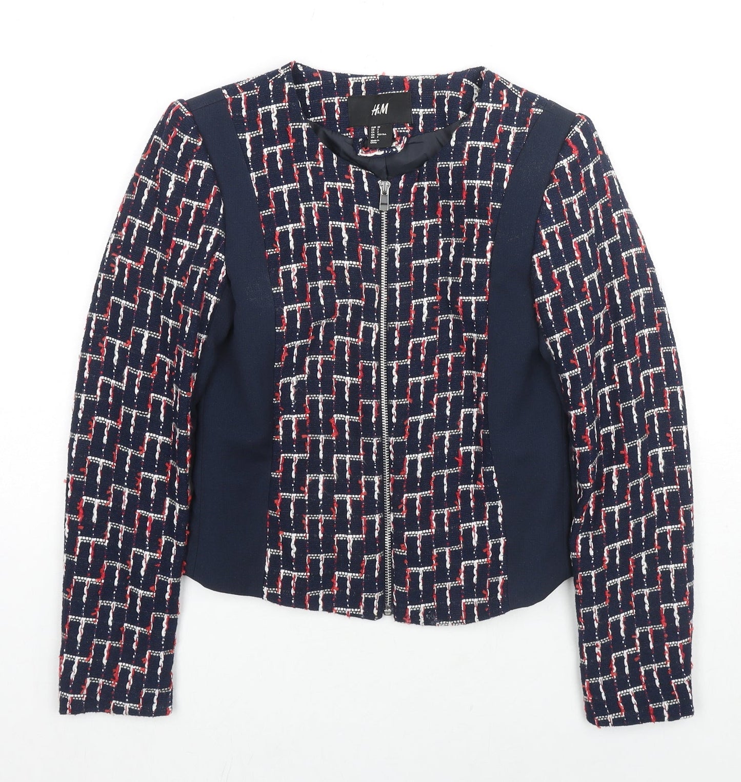 H&M Womens Blue Geometric Jacket Size 4 Zip