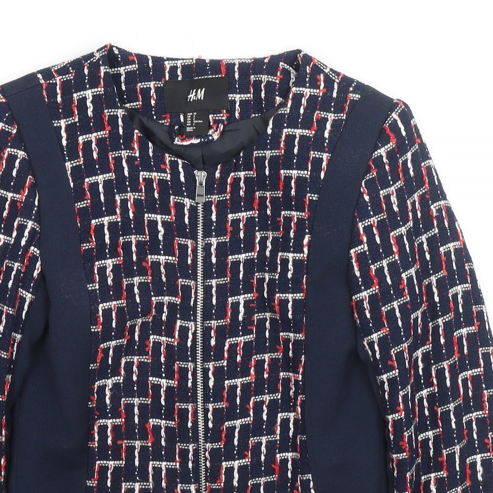 H&M Womens Blue Geometric Jacket Size 4 Zip