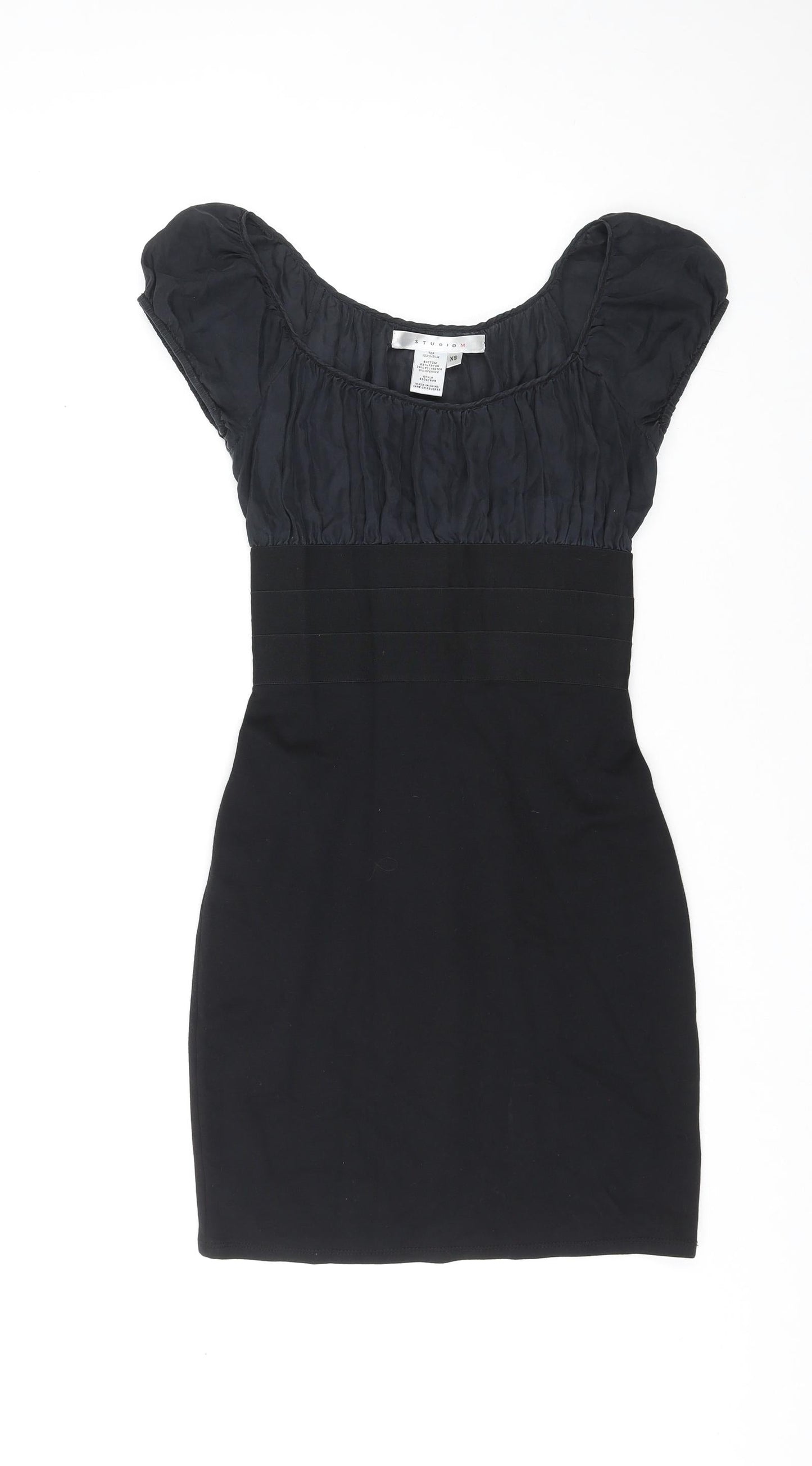 Studio M Womens Black Silk Mini Size XS Round Neck Pullover
