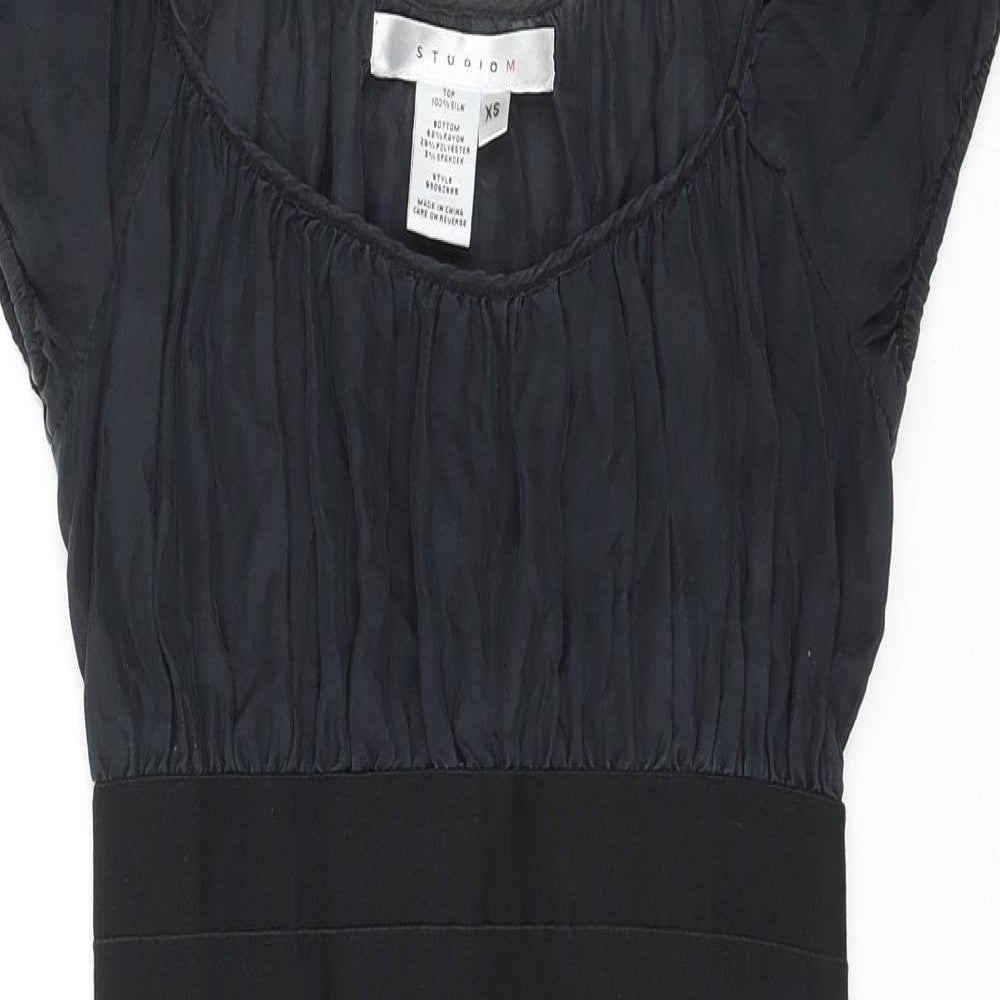 Studio M Womens Black Silk Mini Size XS Round Neck Pullover
