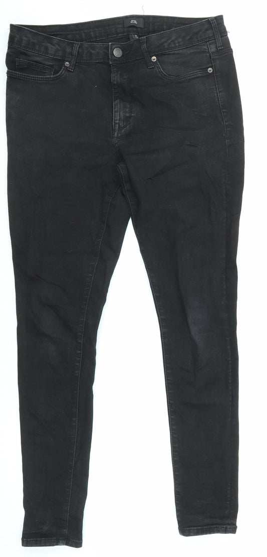 River Island Mens Black Cotton Skinny Jeans Size 32 in L32 in Regular Zip