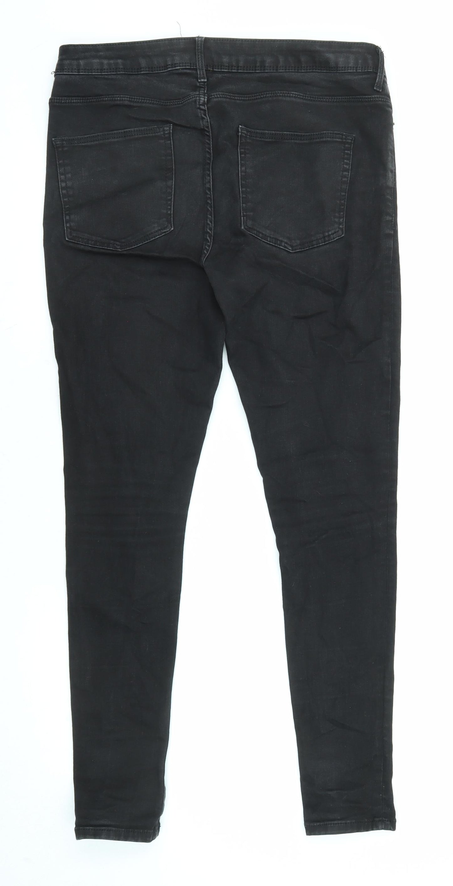 River Island Mens Black Cotton Skinny Jeans Size 32 in L32 in Regular Zip