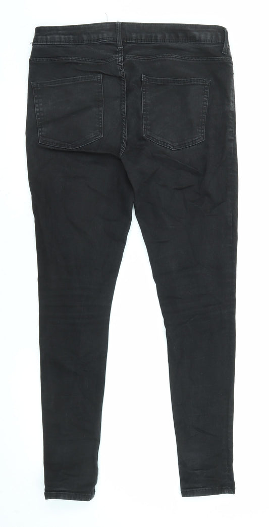 River Island Mens Black Cotton Skinny Jeans Size 32 in L32 in Regular Zip