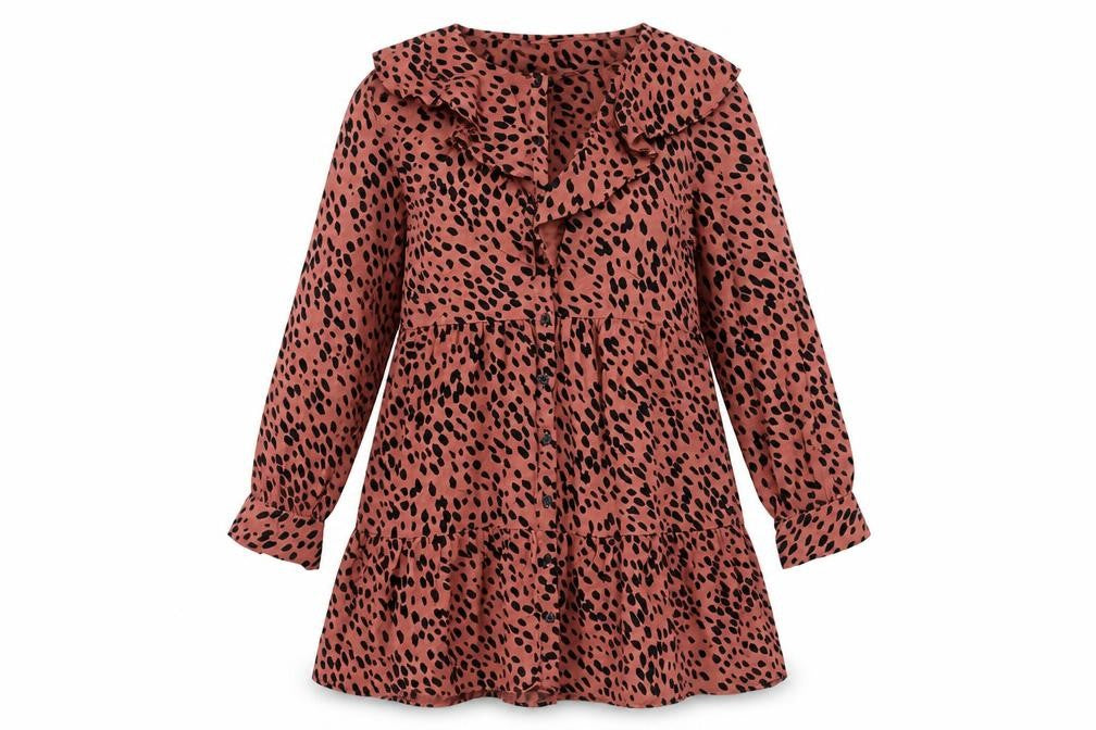 Zara Womens Pink Polka Dot Polyester A-Line Size S Round Neck Button - Frill Smocked