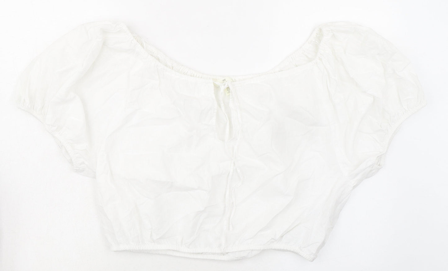 H&M Womens White Linen Cropped Blouse Size M Boat Neck