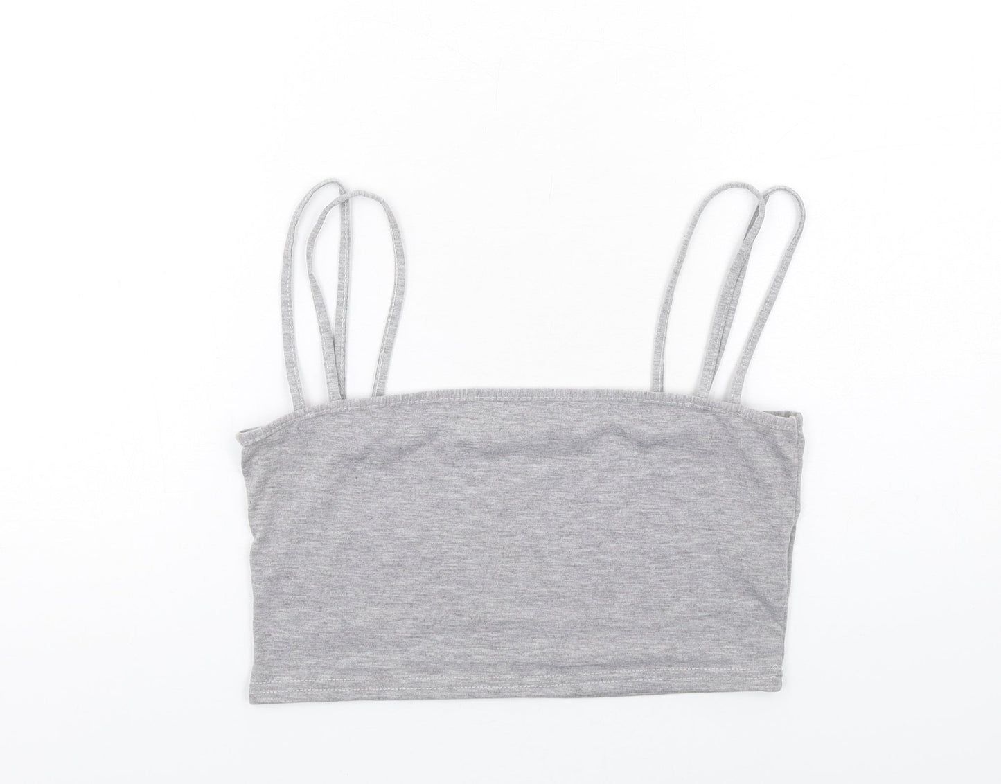 PRETTYLITTLETHING Womens Grey Viscose Cropped Tank Size 12 Square Neck