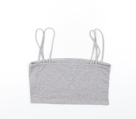 PRETTYLITTLETHING Womens Grey Viscose Cropped Tank Size 12 Square Neck