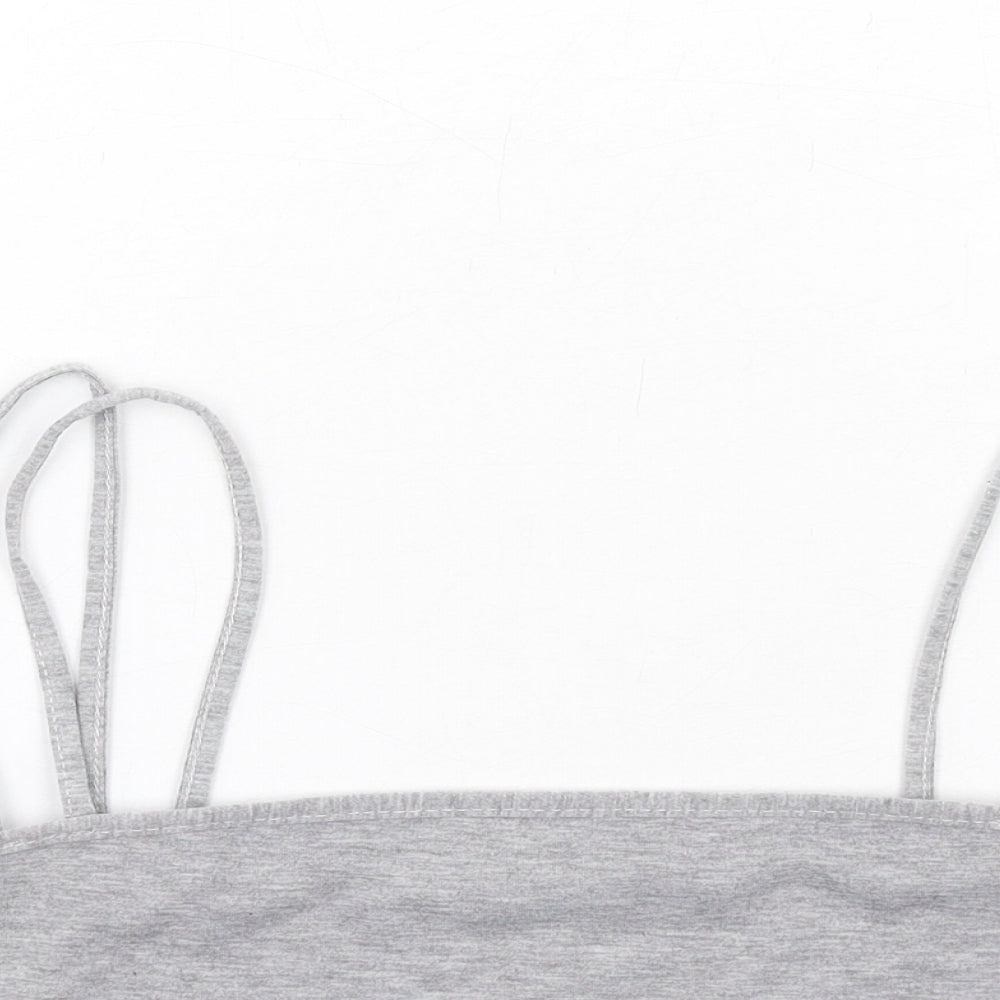 PRETTYLITTLETHING Womens Grey Viscose Cropped Tank Size 12 Square Neck