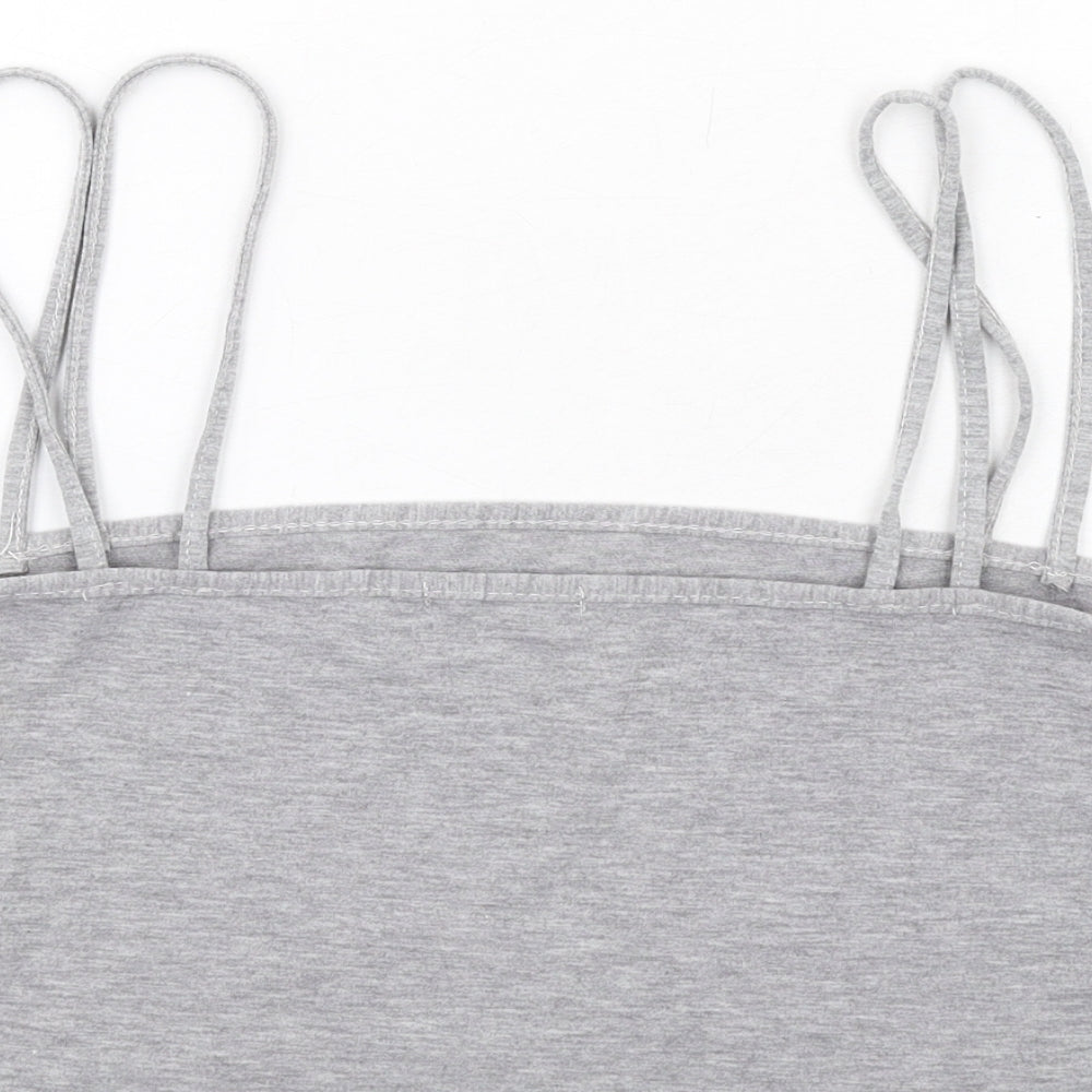 PRETTYLITTLETHING Womens Grey Viscose Cropped Tank Size 12 Square Neck