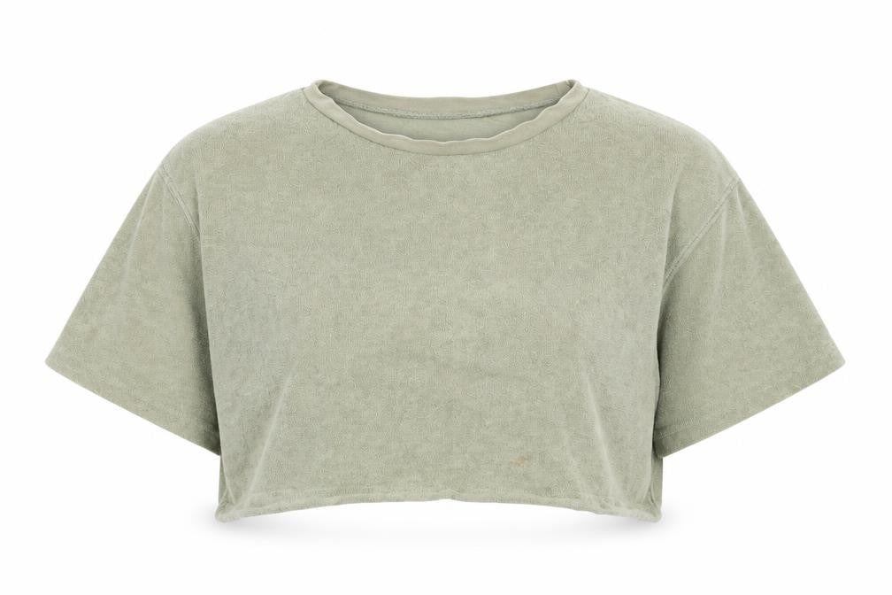 H&M Womens Green Polyester Cropped T-Shirt Size S Crew Neck