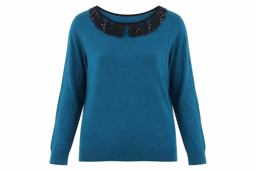 Bonmarché Womens Blue Round Neck Viscose Pullover Jumper Size 12