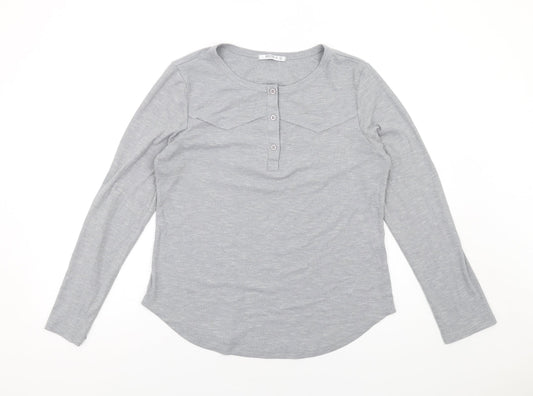 Reoria Womens Grey Viscose Basic T-Shirt Size L Round Neck