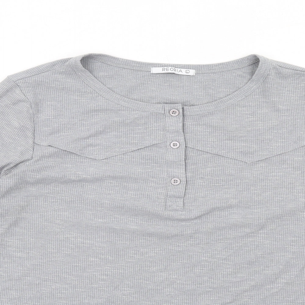 Reoria Womens Grey Viscose Basic T-Shirt Size L Round Neck