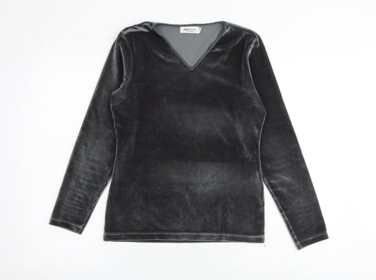 DolceDolce Womens Grey Polyester Basic T-Shirt Size S V-Neck