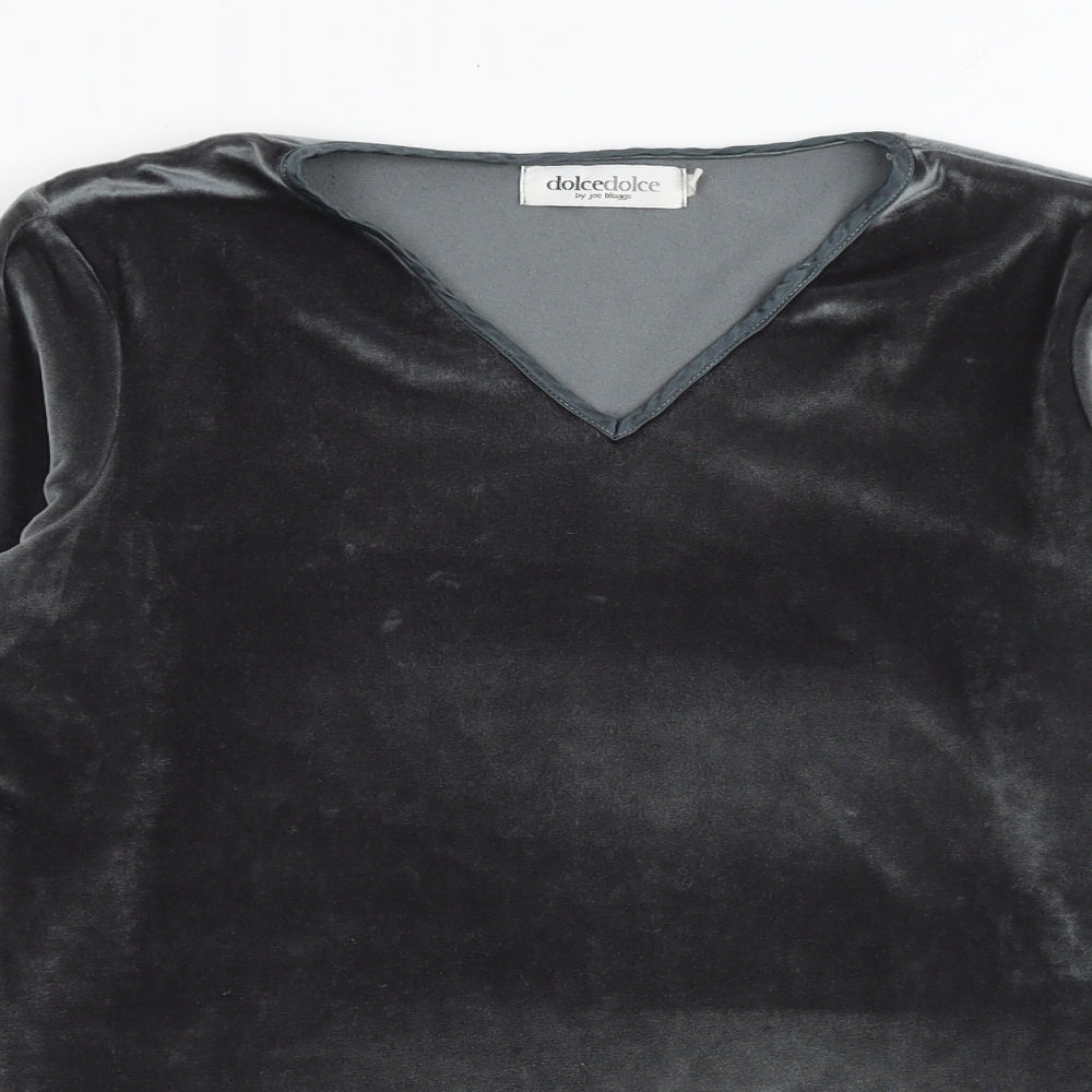 DolceDolce Womens Grey Polyester Basic T-Shirt Size S V-Neck