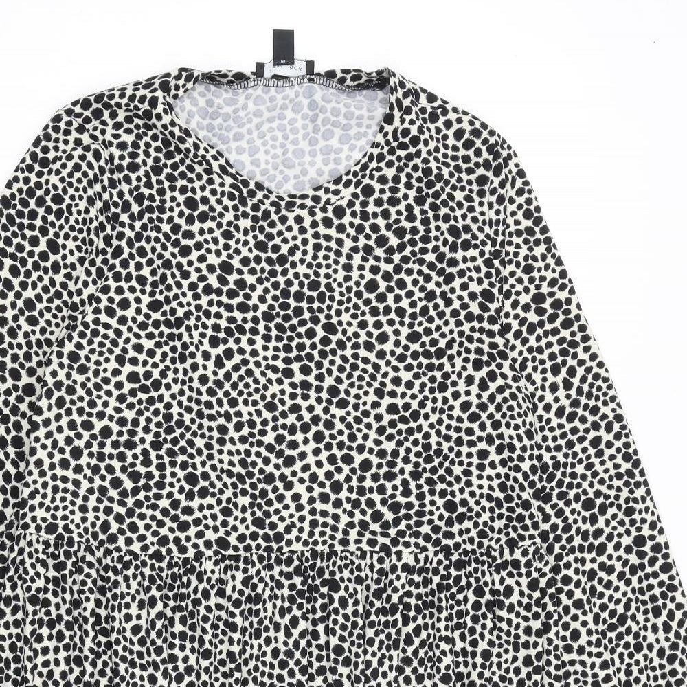 New Look Womens Black Geometric Polyester A-Line Size 10 Round Neck Pullover
