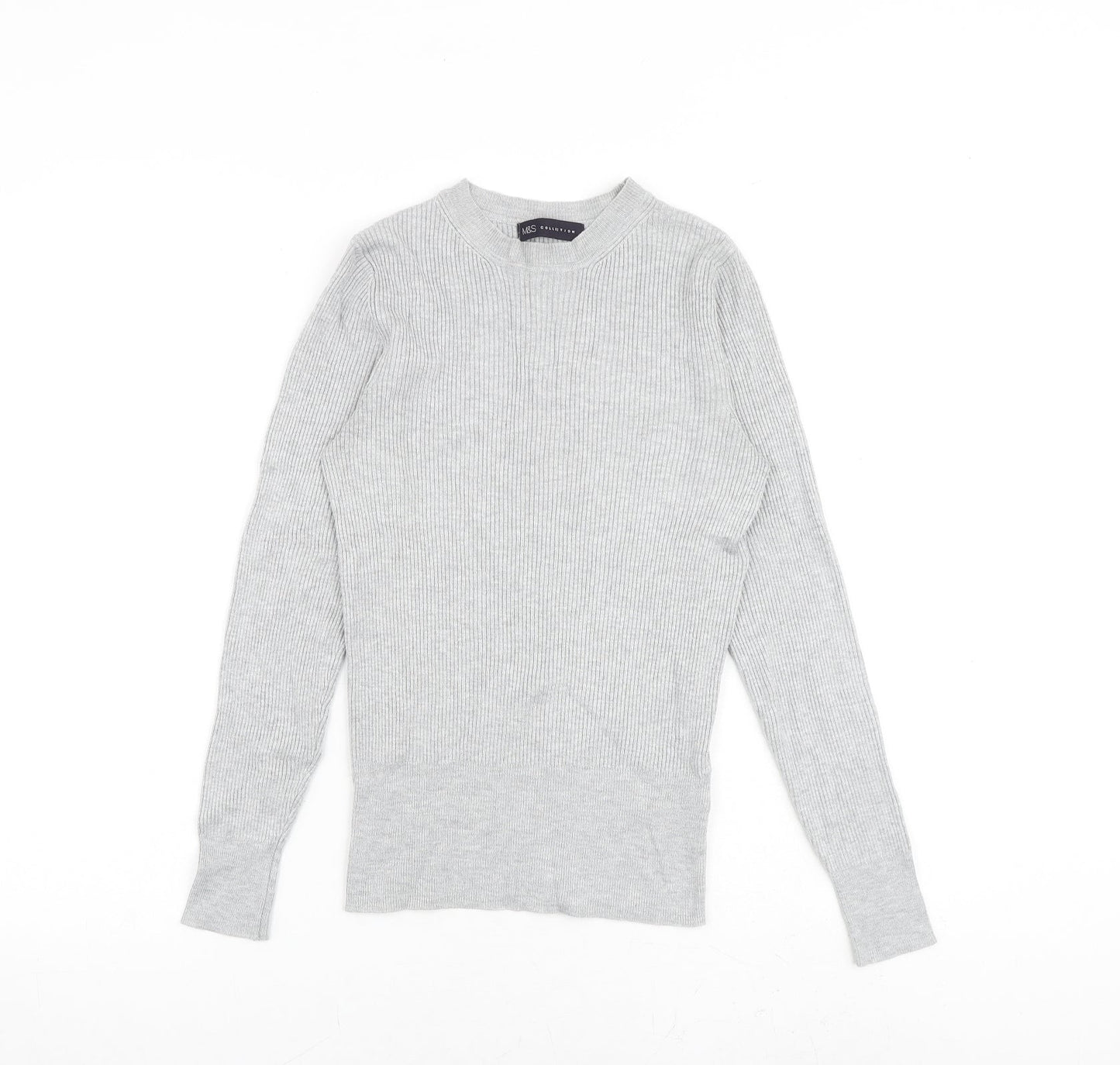 Marks and Spencer Womens Grey Round Neck Viscose Pullover Jumper Size 10