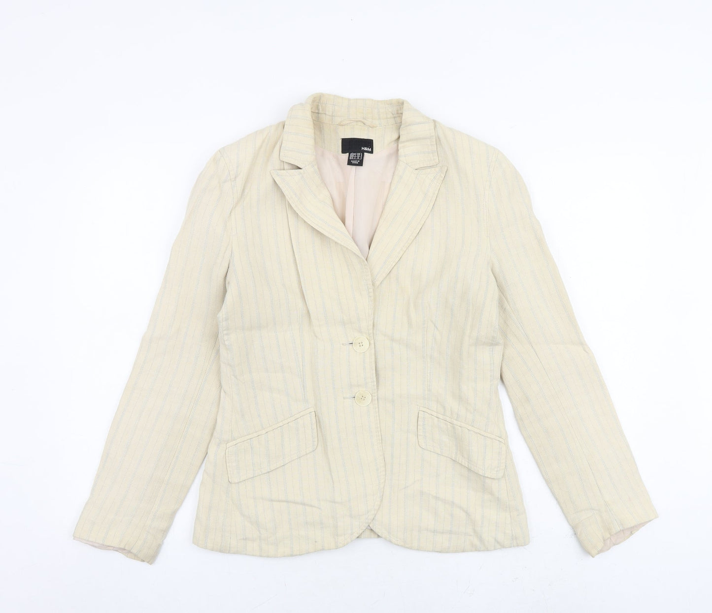 H&M Womens Beige Striped Jacket Blazer Size 12 Button
