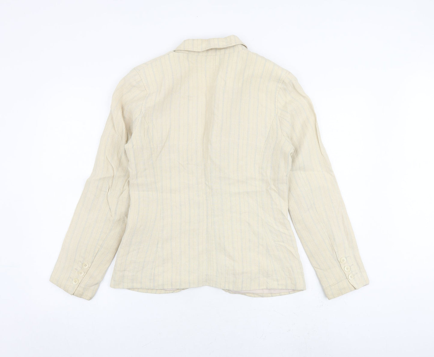 H&M Womens Beige Striped Jacket Blazer Size 12 Button