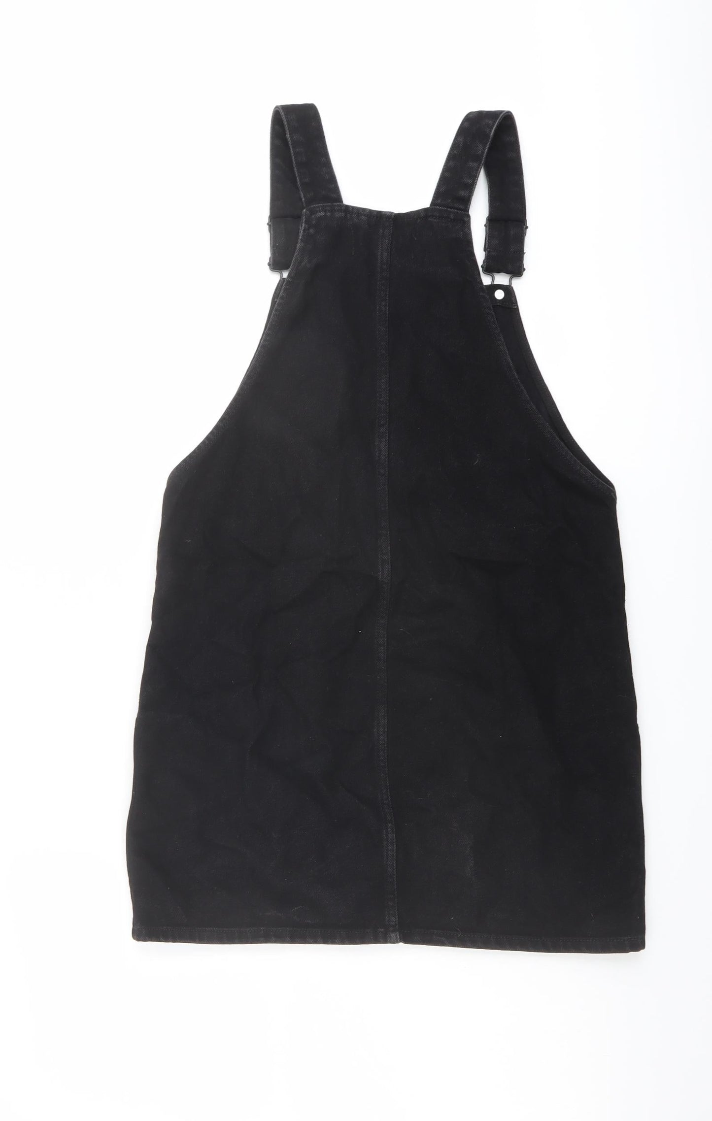 New Look Womens Black Cotton Pinafore/Dungaree Dress Size 6 Square Neck Buckle